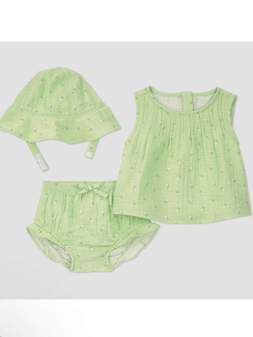 Baby Girls' Green Floral 3-Piece Summer Set - Top, Bloomers & Hat